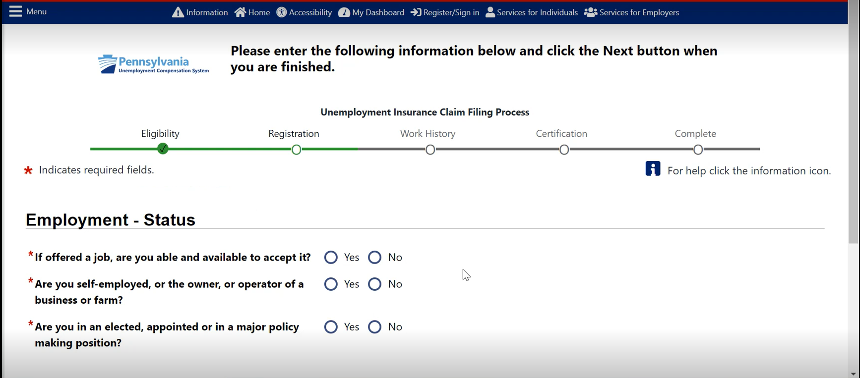 A screenshot of the able and available question on a UC initial application.